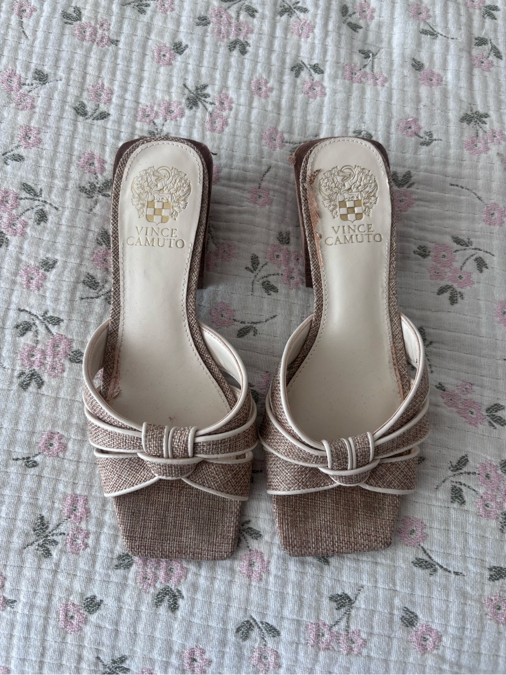 Vince Camuto Neutral Taupe Knot Slide Mules
